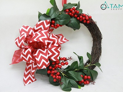 Vòng nguyệt quế Noel Handmade nửa vòng lớn ĐK 40cm VNGQ-X-44